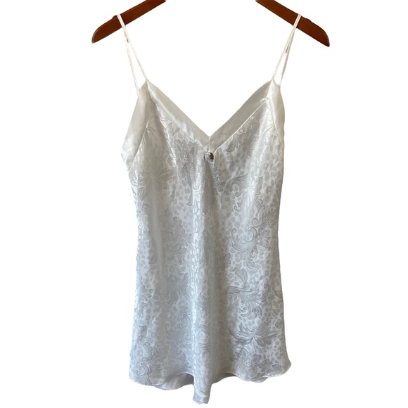 L.A. Intimates Other - NWT L.A. Intimates Vintage White Satin Chemise Slip Low Back V-Neck Front Rose